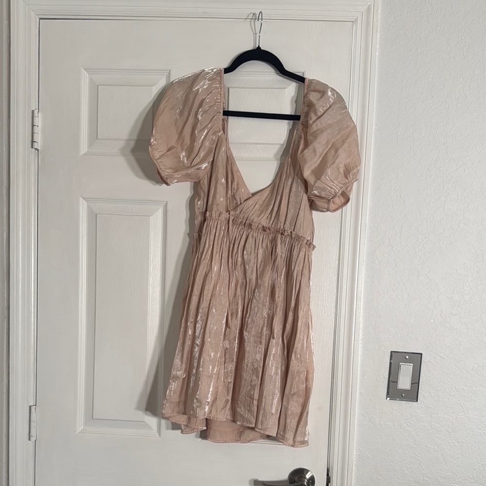 Divided Pink Ruched Puff Sleeve Mini Dress